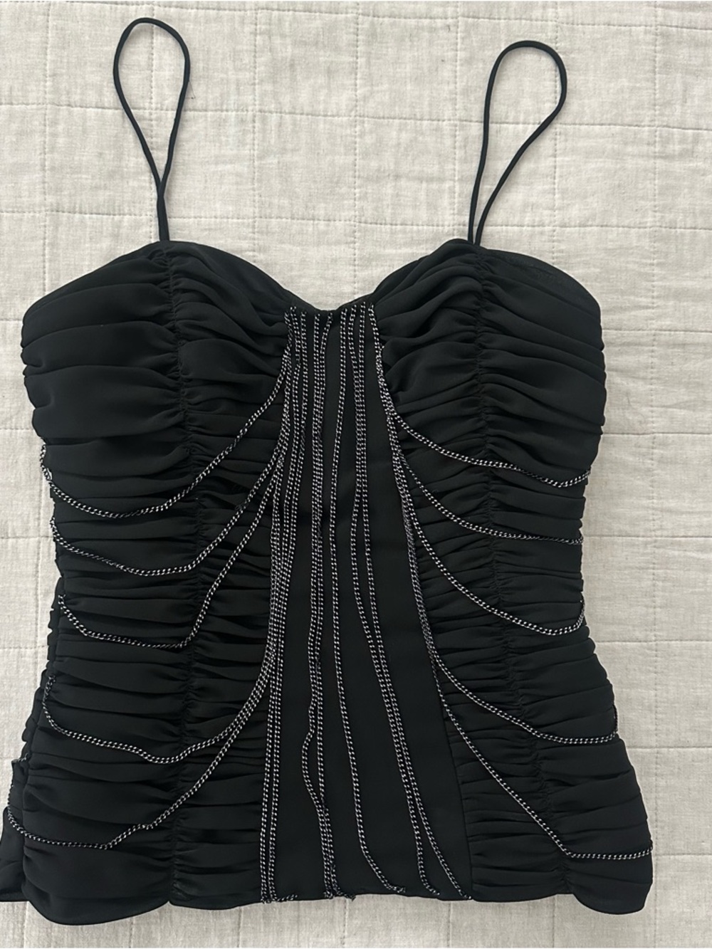 RARE Y2K Cache Black Ruched Draped Chain Top